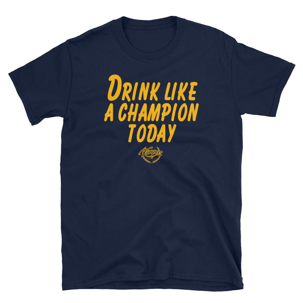 Drink Like a Champion T-Shirt (Navy/Yellow-Gold)